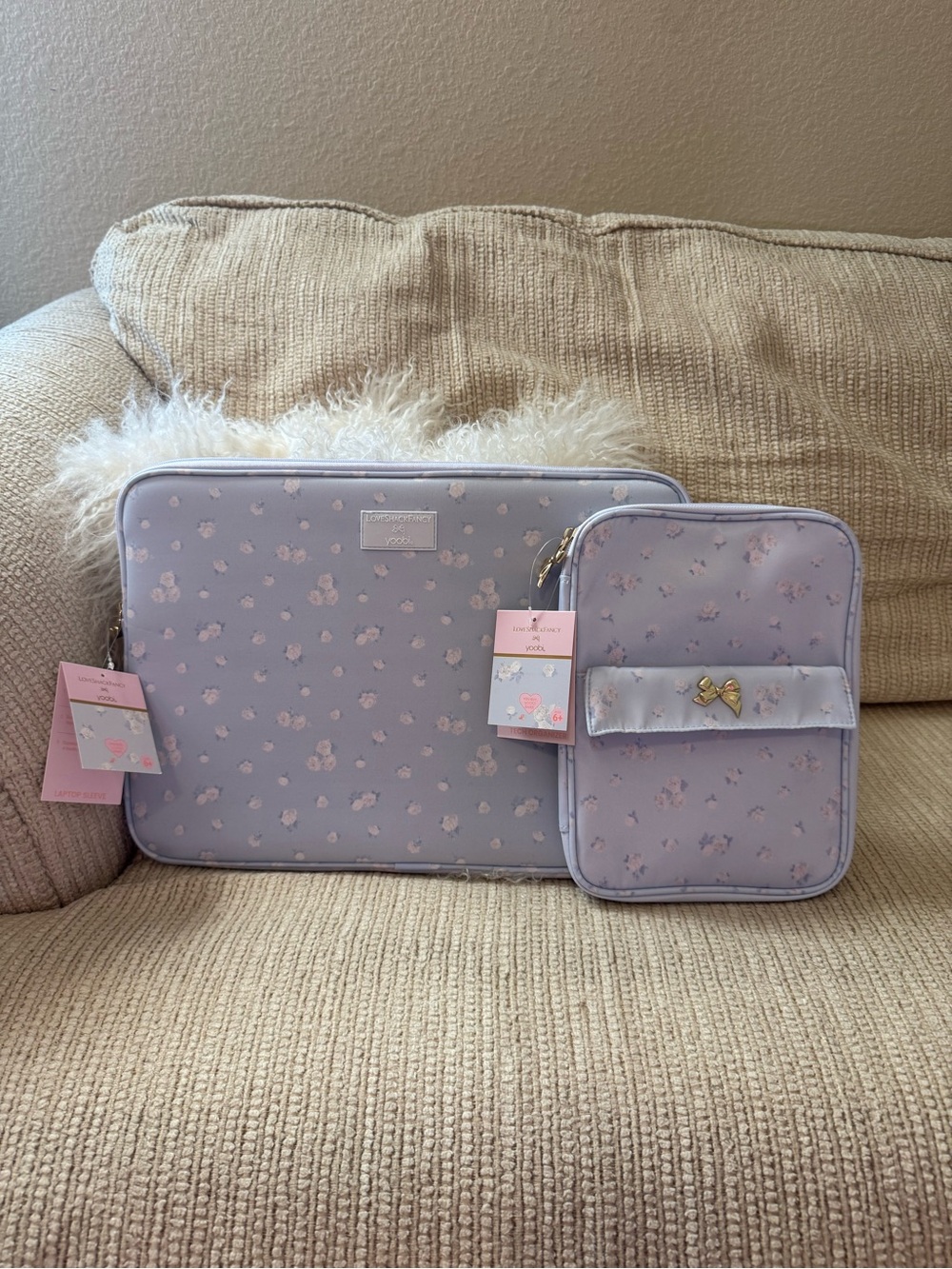 LoveShackFancy X Target Floral Light Blue Laptop Sleeve & tech Accessory Set